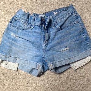 Girls distressed denim jean shorts